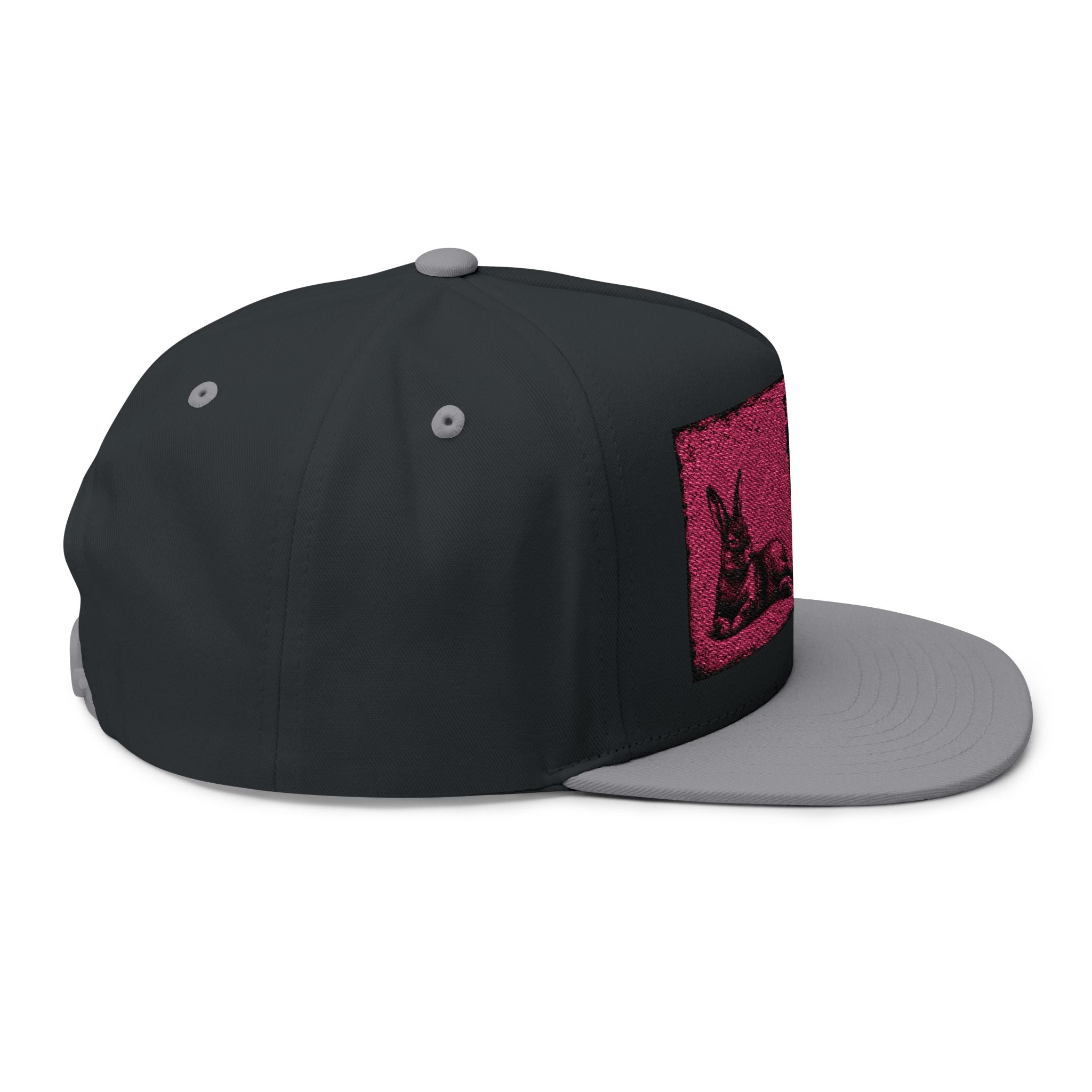 Rebel Rabbit Flat Bill Cap — Embroidered Pink Logo Snapback