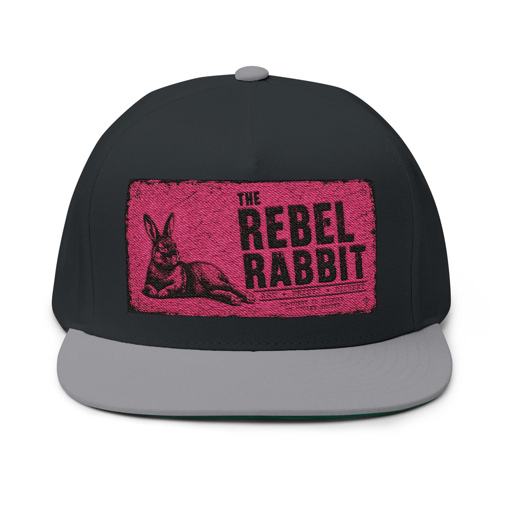 Rebel Rabbit Flat Bill Cap — Embroidered Pink Logo Snapback