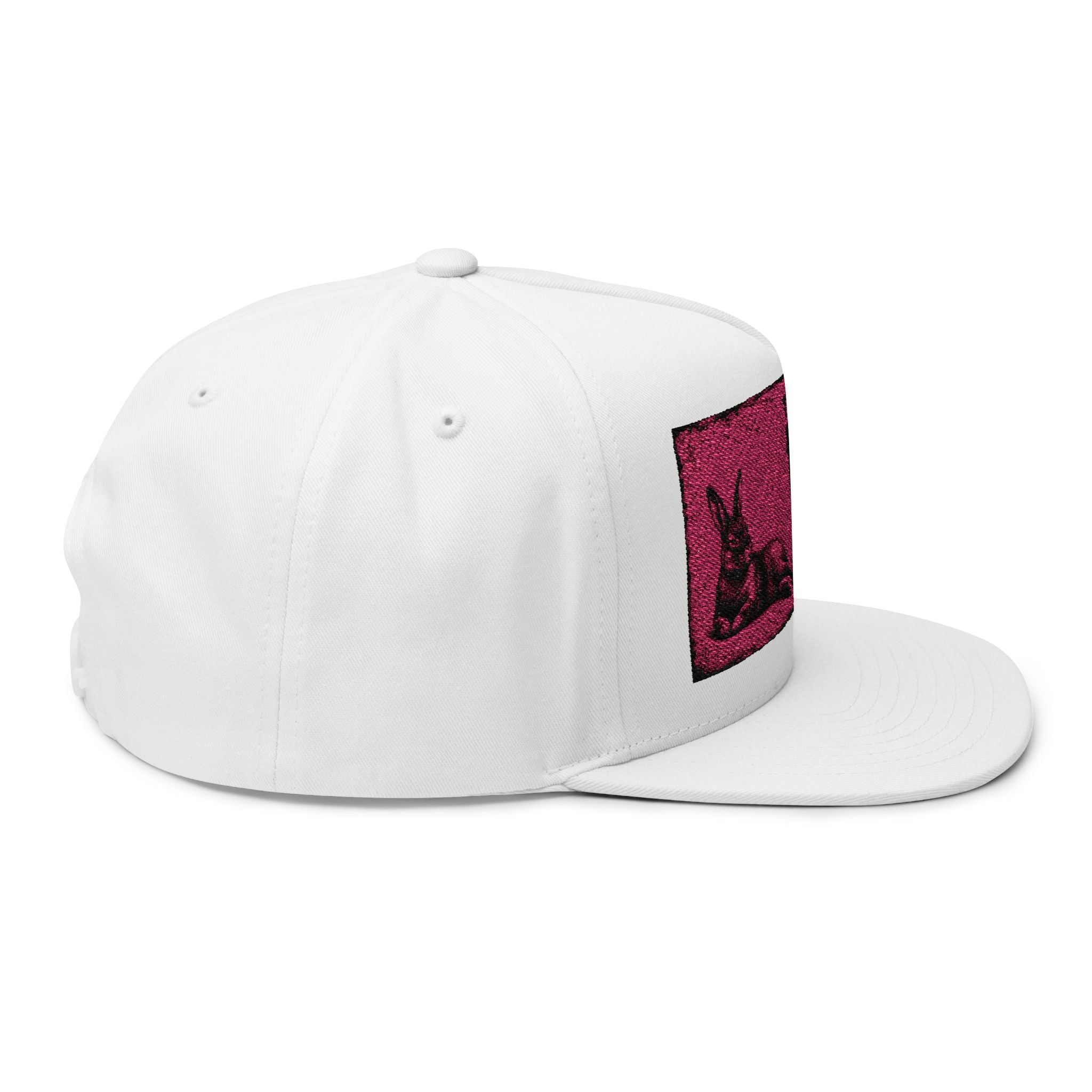Rebel Rabbit Flat Bill Cap — Embroidered Pink Logo Snapback