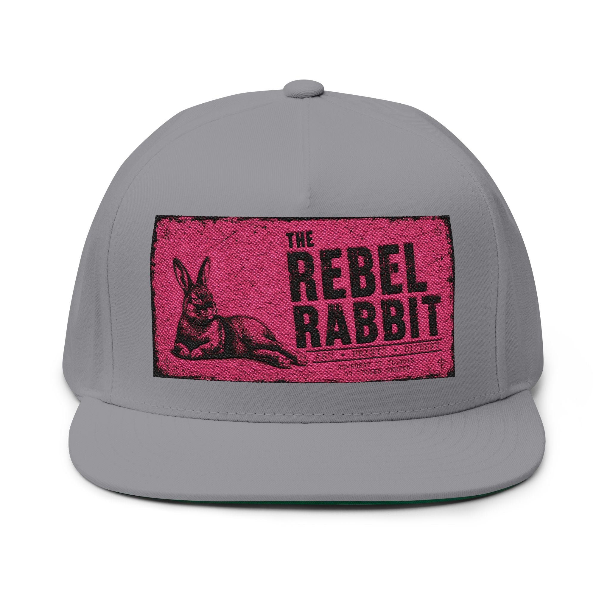 Rebel Rabbit Flat Bill Cap — Embroidered Pink Logo Snapback