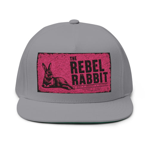 Rebel Rabbit Flat Bill Cap — Embroidered Pink Logo Snapback