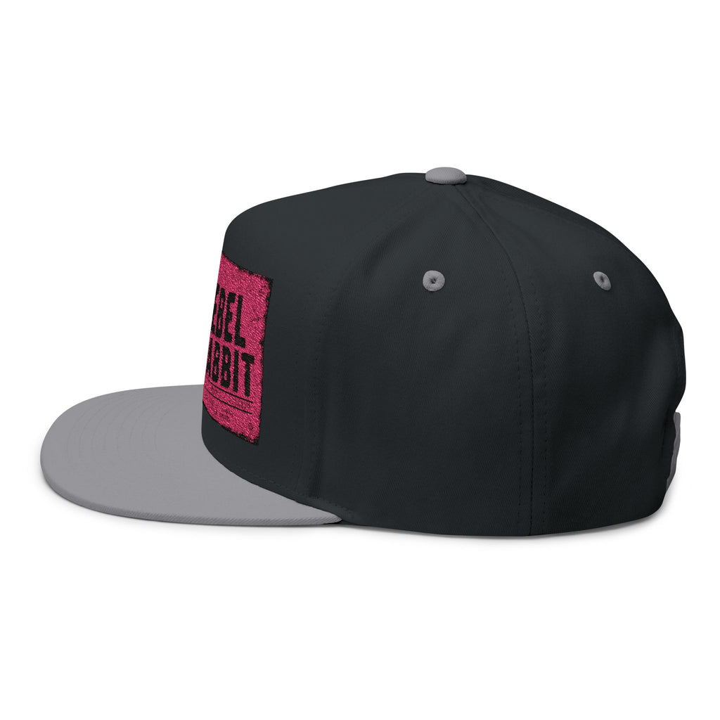 Rebel Rabbit Flat Bill Cap — Embroidered Pink Logo Snapback