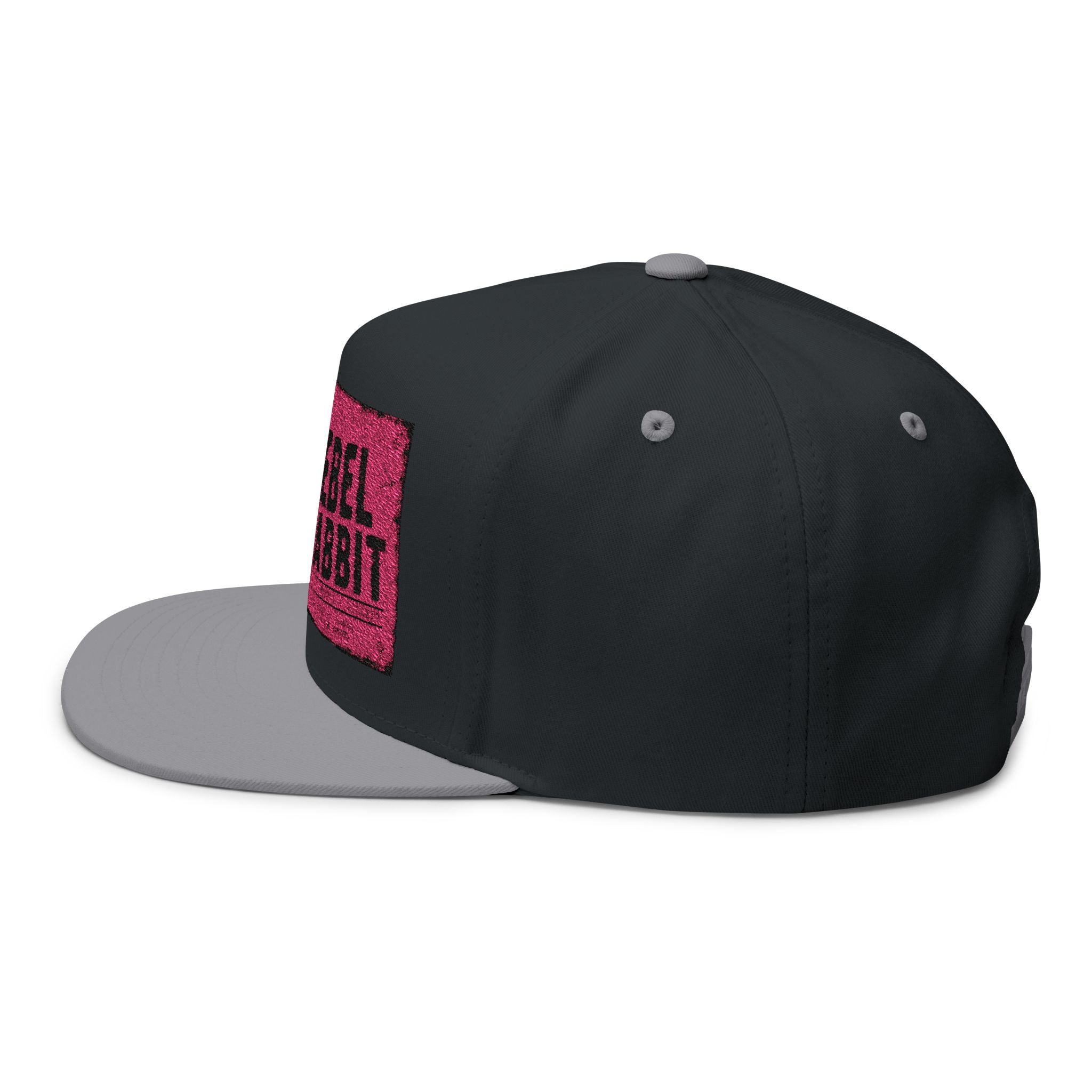 Rebel Rabbit Flat Bill Cap — Embroidered Pink Logo Snapback