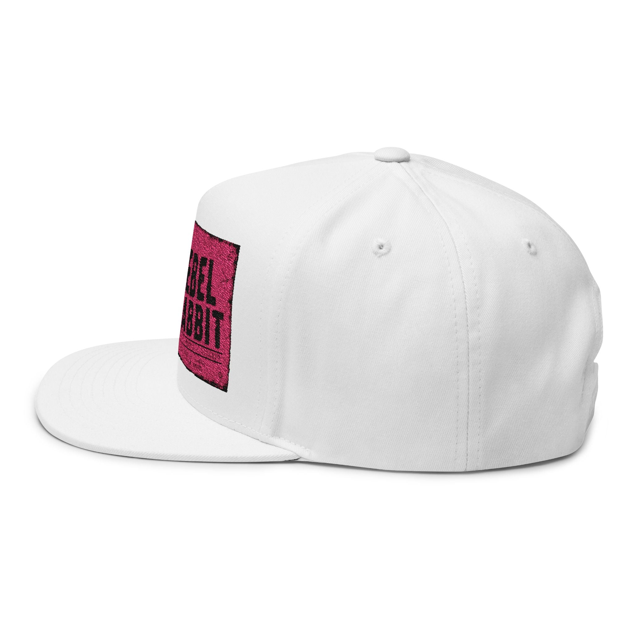 Rebel Rabbit Flat Bill Cap — Embroidered Pink Logo Snapback