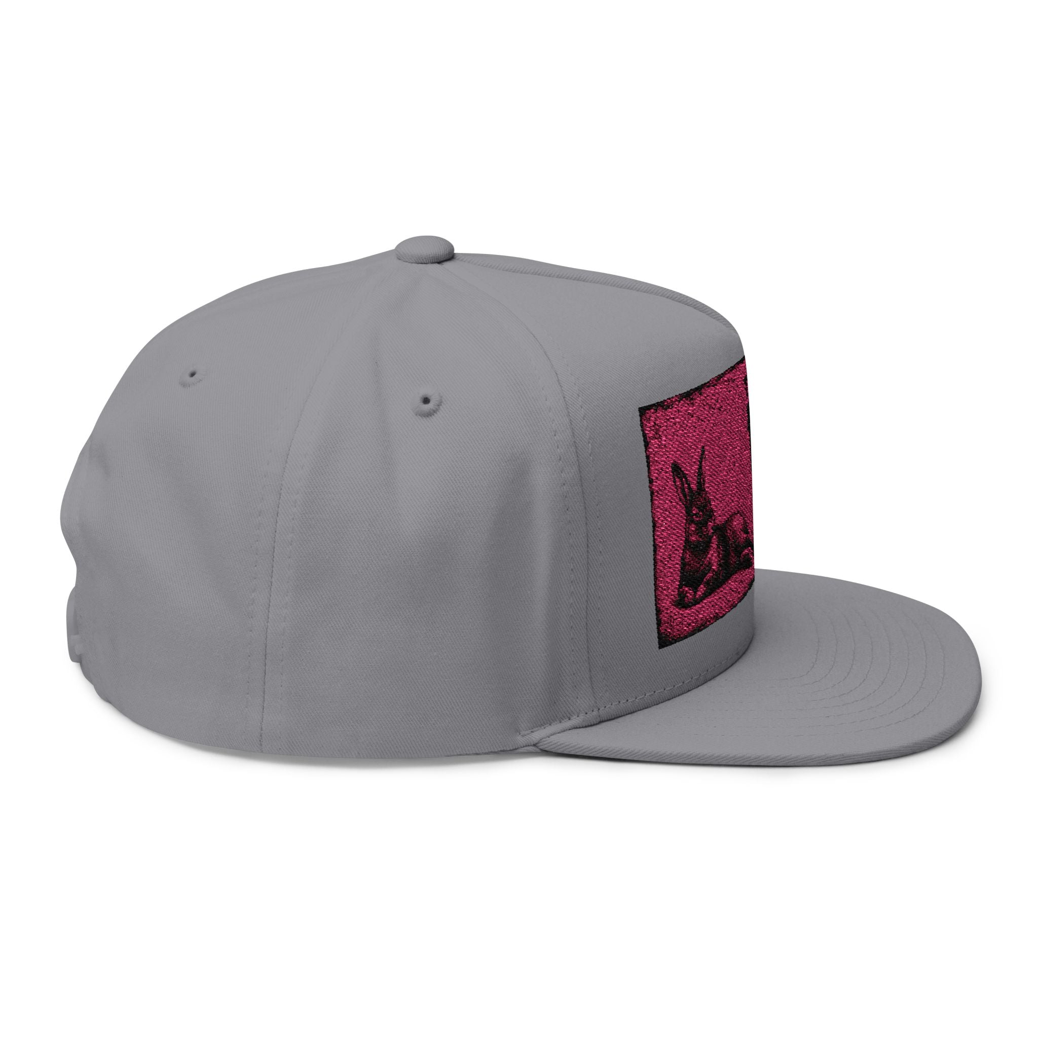 Rebel Rabbit Flat Bill Cap — Embroidered Pink Logo Snapback